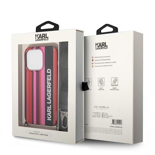 Etui Karl Lagerfeld Color Stripes Strap na iPhone 14 Pro - różowe