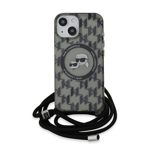 KARL LAGERFELD KLHMP15SHCKCKLCK IPHONE 15 / 14 / 13 6.1" BLACK/BLACK HARDCASE IML CROSSBODY MONOGRAM KARL & CHOUPETTE HEAD MAGSAFE