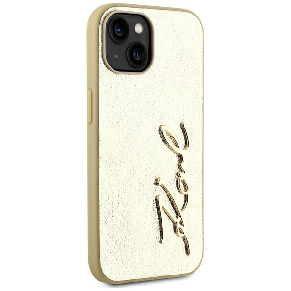 Etui Karl Lagerfeld Wrinkled Metal       Signature do iPhone 15 złoty