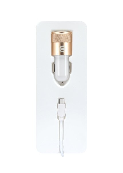 (4613) MOCOLO 1A ROSE GOLD CAR CHARGER + TYP-C 1M WHITE CABLE