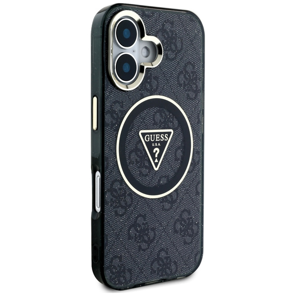 Etui Guess IML Metal Glitter 4G Circle   Triangle MagSafe do iPhone 16 czarny