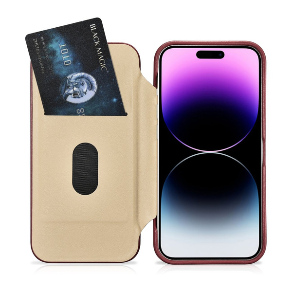 iCarer CE Premium Leather Folio Case skórzane etui iPhone 14 Pro Max z klapką magnetyczne MagSafe czerwony (WMI14220716-RD)