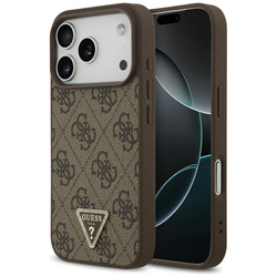 Etui Guess Leather 4G Triangle Strass MagSafe do iPhone 17 Pro brązowy