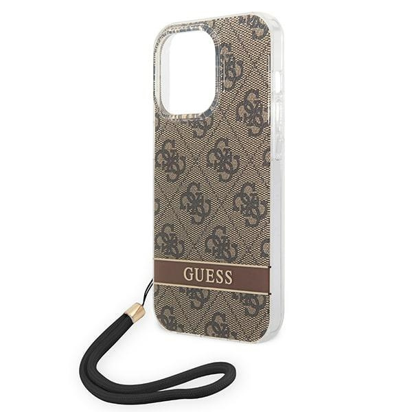 Guess GUOHCP14LH4STW iPhone 14 Pro 6,1" brązowy/brown hardcase 4G Print Strap