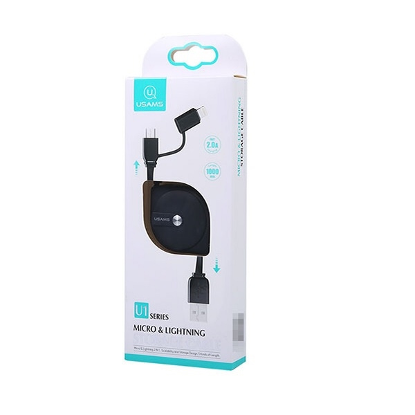 USAMS Kabel zwijany U1 2w1 1m czarny/black (lightning/microUSB) SJ192USB01 (US-SJ192)