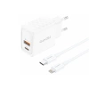 FONENG ładowarka sieciowa EU56 GaN PD 20W 1xUSB-C + 1xUSB QC3.0 + kabel USB-C - Lightning Biały
