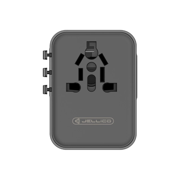 JELLICO uniwersalny adapter podróżny S9 PD 2xUSB-C + 1xUSB 3.4A Max 2500W Czarny