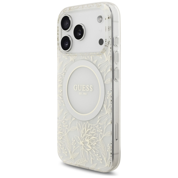 Etui Guess IML Flowers Electro Pearl     Strap MagSafe do iPhone 17 Pro biały