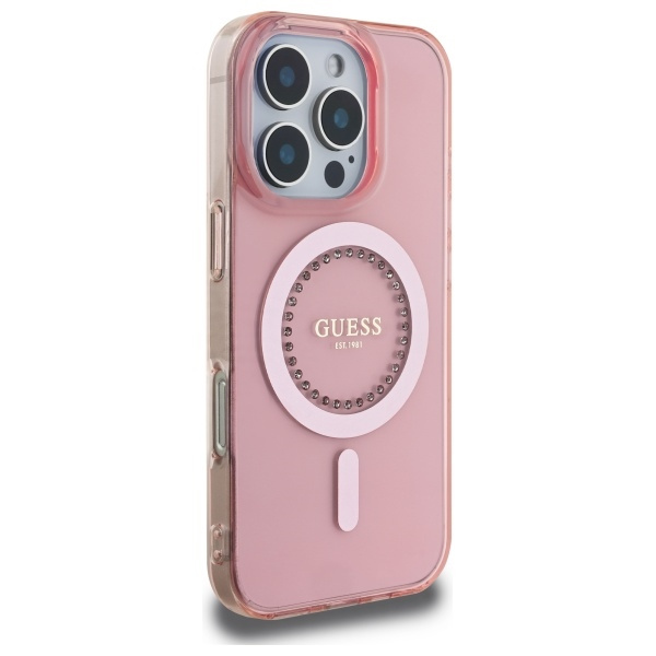 Guess GUHMP16LPFTDTEP iPhone 16 Pro 6.3" różowy/pink hardcase IML Rhinestones MagSafe