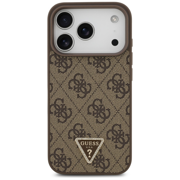 Etui Guess Leather 4G Triangle Strass    MagSafe do iPhone 17 Pro brązowy