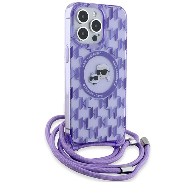 KARL LAGERFELD KLHMP15LHCKCKLCU IPHONE 15 PRO 6.1" PURPLE/PURPLE HARDCASE IML CROSSBODY MONOGRAM KARL & CHOUPETTE HEAD MAGSAFE