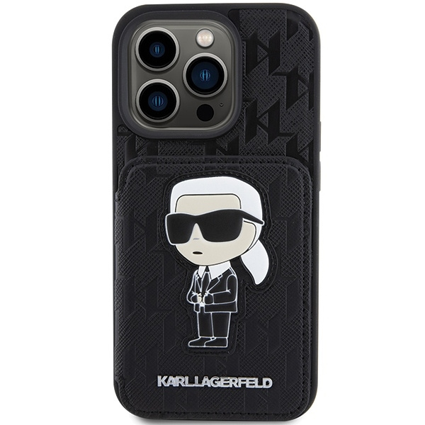 Etui Karl Lagerfeld Saffiano Cardslots and Stand Monogram Ikonik Patch do iPhone 15 Pro - czarne