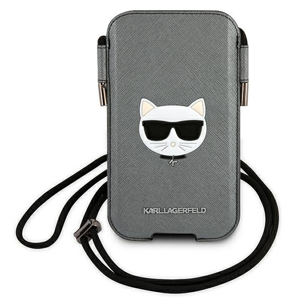 KARL LAGERFELD TOREBKA KLHCP12LOPHCHG 6,7" SZARY/GREY HARDCASE SAFFIANO IKONIK CHOUPETTE HEAD