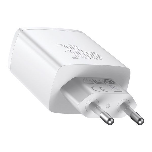 Baseus ładowarka sieciowa Compact PD 30W 1x USB-C 2x USB biała