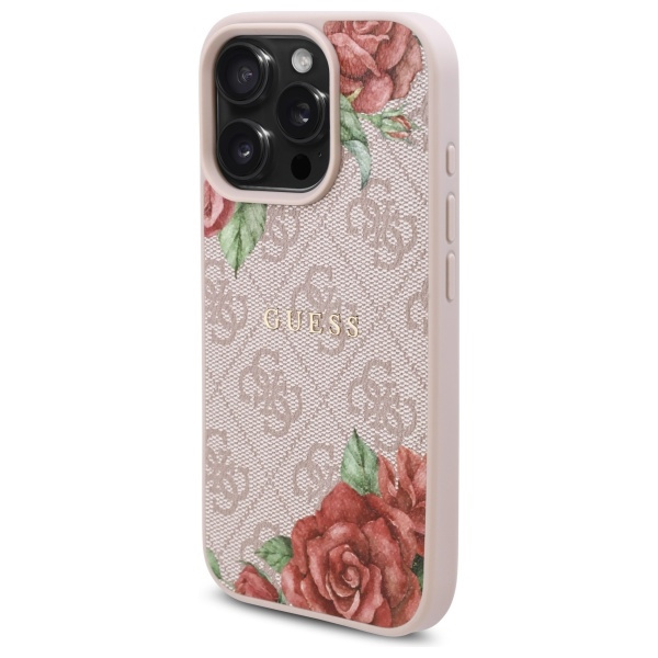 Guess GUHMP16LP4ROPEMCP iPhone 16 Pro    6.3" różowy/pink hardcase 4G Flowers Print MagSafe