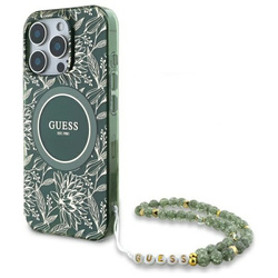 Guess GUHMP16XHCPOFPA iPhone 16 Pro Max  6.9" zielony/green hardcase IML Flowers Allover Electro With Pearl Strap MagSafe