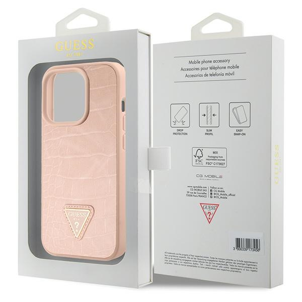 Guess GUHCP15LPCRTHCP iPhone 15 Pro 6.1" różowy/pink hardcase Croco Triangle Metal Logo