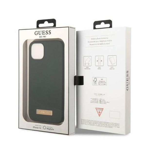 Guess GUHMP13MSBPLA iPhone 13 / 14 / 15 6.1" zielony/khaki hard case Silicone Logo Plate MagSafe