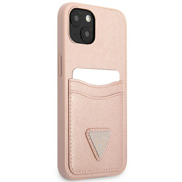 Guess GUHCP13SPSATPP iPhone 13 mini 5,4"różowy/pink hardcase SaffianoTriangle Logo Cardslot