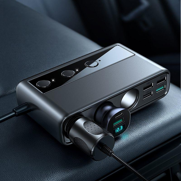 Joyroom JR-CL06 9in1 car charger 154W 5x USB-A / USB-C / 3x cigarette lighter socket PD QC PPS - black