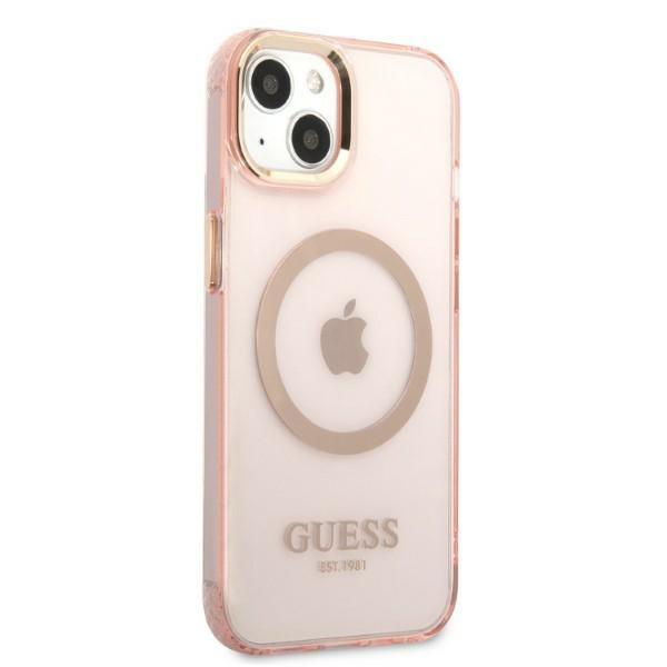 Guess GUHMP13MHTCMP iPhone 13 / 14 / 15 6.1" różowy/pink hard case Gold Outline Translucent MagSafe