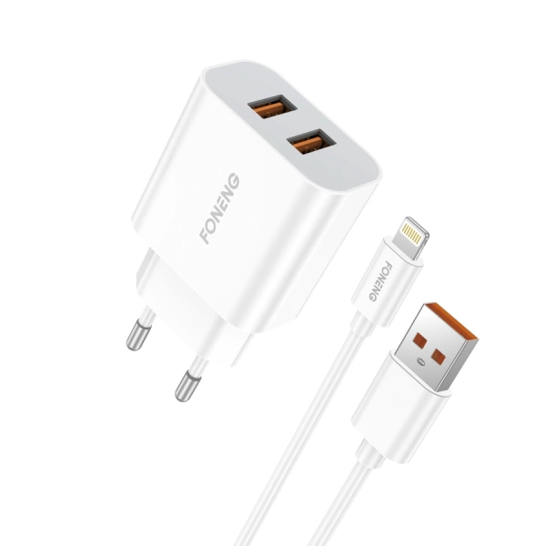 FONENG ładowarka sieciowa EU45 2.4A 12W 2xUSB + kabel Lightning Biały