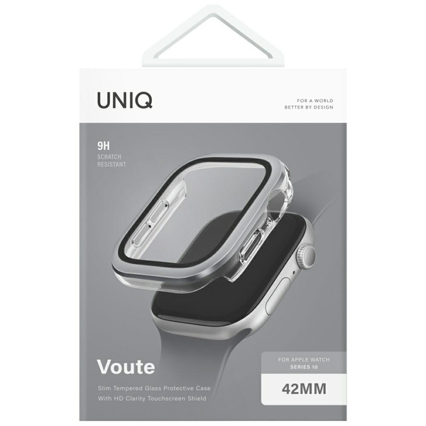 Etui UNIQ Voute do Apple Watch Series 10 42mm szkło hartowane srebrny
