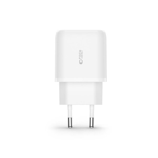 TECH-PROTECT C20W 2-PORT NETWORK CHARGER PD20W/QC3.0 + TYPE-C CABLE WHITE