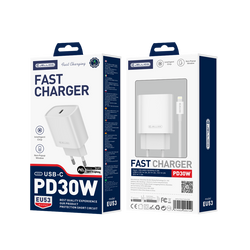 JELLICO wall charger EU53 PD 30W 1xUSB-C + cable USB-C - Lightning White