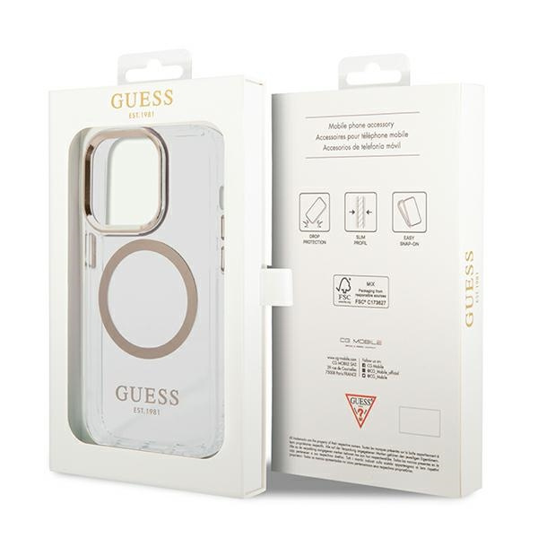 Guess GUHMP14XHTRMD iPhone 14 Pro Max6,7" złoty/gold hard case Metal Outline Magsafe