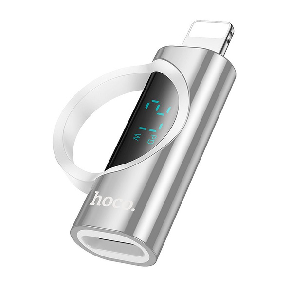 Adapter Lightning do USB C Hoco PD 2,4A 27W z wyświetlaczem UA32B srebrny