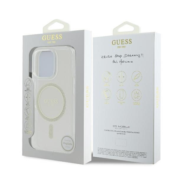 Guess GUHMP16LHFGERET iPhone 16 Pro6.3" przeźroczysty/transparent hardcase IML Glitter Circle MagSafe