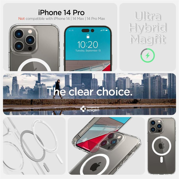 Etui Spigen Ultra Hybrid Mag z MagSafe na iPhone 14 Pro - przezroczysto-białe