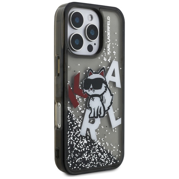 Etui Karl Lagerfeld Liquid Glitter       Choupette Logo do iPhone 16 Pro Max czarny