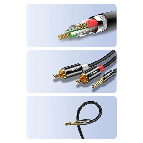Kabel Ugreen AV116 10749 audio mini jack 3,5 mm (męski) / 2RCA (męski) 1m - czarny