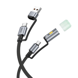 Kabel All-in-one USB A / USB C do USB C / LED Light Hoco 3A 60W 1,2 m U138 czarny