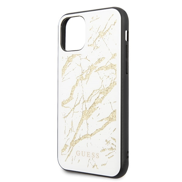 Guess GUHCN65MGGWH iPhone 11 Pro Max biały/white hard case Glitter Marble Glass
