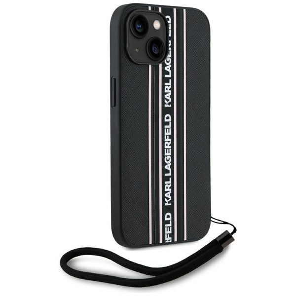 Etui Karl Lagerfeld Saffiano Athleisure  Stripes Cord do iPhone 15 różowy
