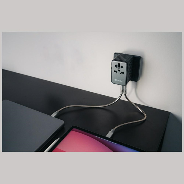Verbatim Adapter podróżny EU/UK/US GaN2xUSB-A/2xUSB-C PD 100W UTA-06 czarny/black 32121