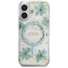 Etui Guess Resin Flowers Glitter MagSafe do iPhone 16 turkusowy