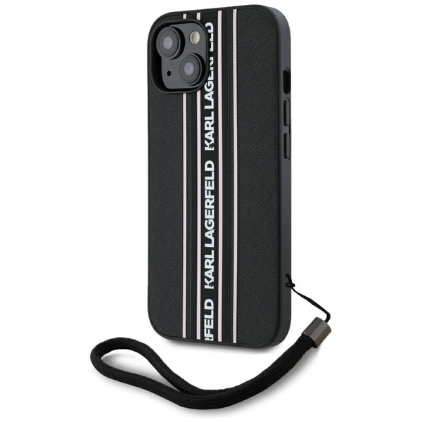 Etui Karl Lagerfeld Saffiano Athleisure  Stripes Cord do iPhone 15 różowy
