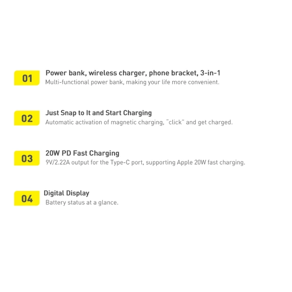 Baseus Magnetic Bracket powerbank z bezprzewodowym ładowaniem MagSafe 10000mAh 20W Overseas Edition biały (PPCX000202) + kabel USB Typ C Baseus Xiaobai Series 60W 0,5m