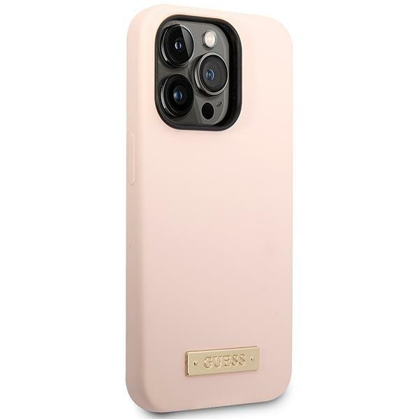 Guess GUHMP14XSBPLP iPhone 14 Pro Max6,7" różowy/pink hard case Silicone Logo Plate MagSafe
