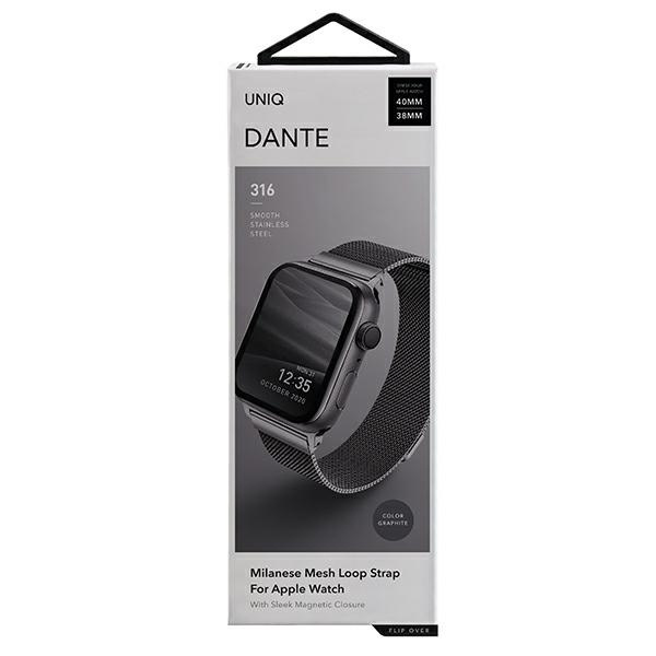 Pasek Uniq Dante Stainless Steel na Apple Watch 1/2/3/4/5/6/7/8/SE/SE2 38/40/41mm - grafitowy