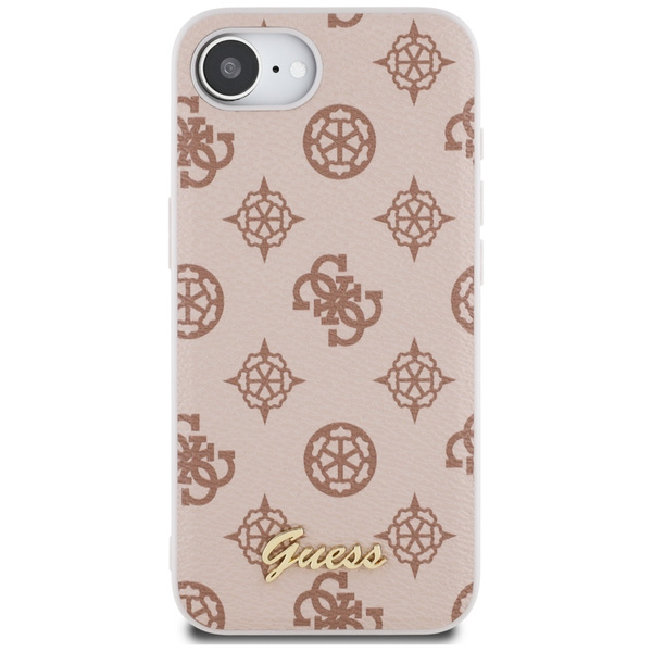 Etui Guess Peony Script Logo MagSafe do  iPhone 16e brązowy