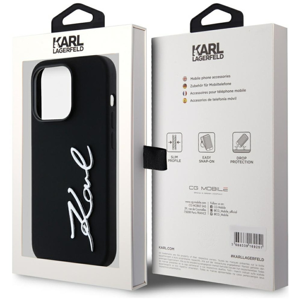 Etui Karl Lagerfeld Silicone Metal        Script Logo do iPhone 14 Pro czarny