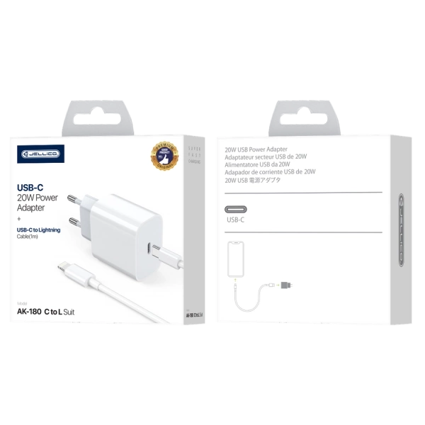 JELLICO wall charger AK180 PD 20W 1xUSB-C + cable USB-C - Lightning White
