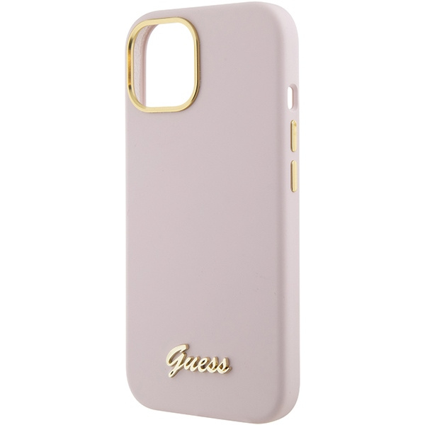 Guess GUHCP15SSMBSLP iPhone 15 / 14 / 13 6.1" różowy/pink hardcase Silicone Script Metal Logo & Frame