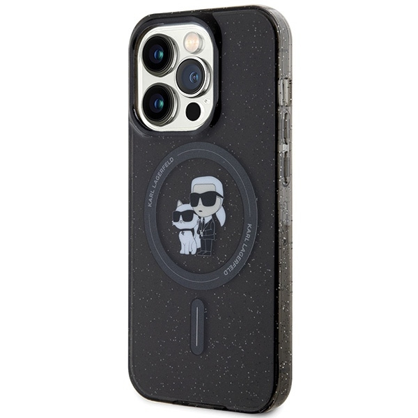 Etui Karl Lagerfeld Karl&Choupette Glitter MagSafe na iPhone 15 Pro - czarne