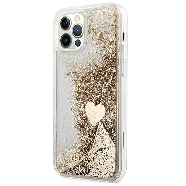 Guess GUOHCP12MGLHFLGO iPhone 12/12 Progold/złoty hardcase Glitter Charms